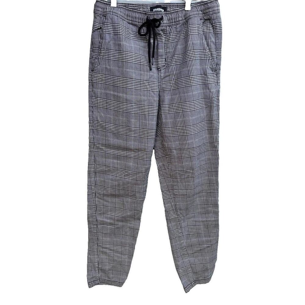 RSQ Men's Blk/wht Plaid Jogger Pants Drawstring Pull-On Casual Size S normcore